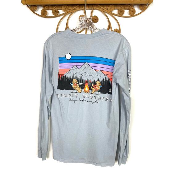 Simply Southern Keep Life Simple golden doodle bonfire Blue long sleeve shirt S - Picture 1 of 8